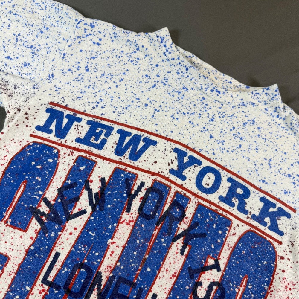 Vintage Jostens New York Giants Splatter Paint T-Shirt Made in USA Small Single
